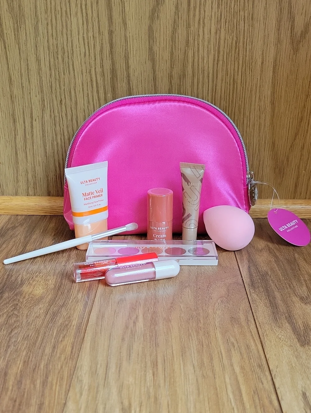 Ulta Beauty Hot Pink Satin Makeup Bag Set with Makeup Kit